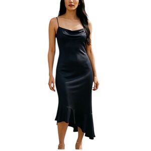 Y2K Whimsygoth Midi Dress Sm Spaghetti Straps Slinky Asymmetrical Witchy